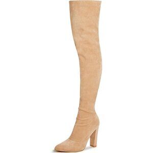 Women's Nude Suede Thigh High Boots Pointed Toe Over The Knee High Winter Boot